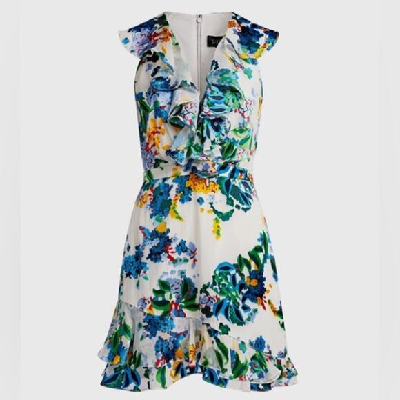 SALONI NWT Cece Mini Dress Cream Begonia Floral Silk Blend Ruffles Size 2 - Picture 1 of 14